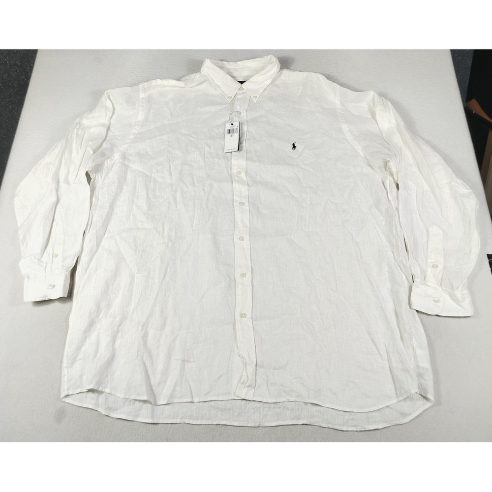 Polo Ralph Lauren Shirt Mens Big 3XLT White Linen Long Sleeve Button Down Casual